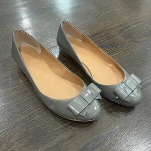 J.Crew Flats Women's 8 Harper Double-Bow Grey Patent‎ Ballet Preppy Academia